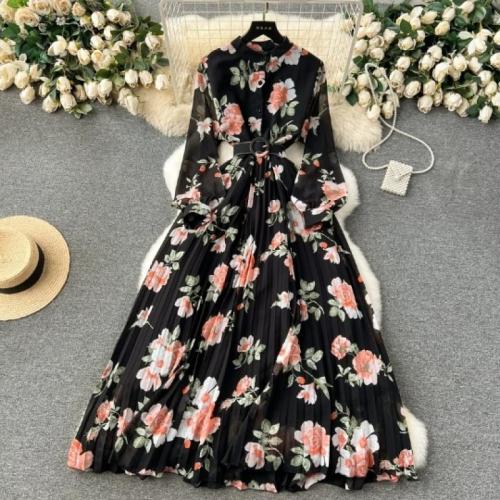 Chiffon Einteiliges Kleid, Gedruckt, Floral, mehr Farben zur Auswahl, :,  Stück