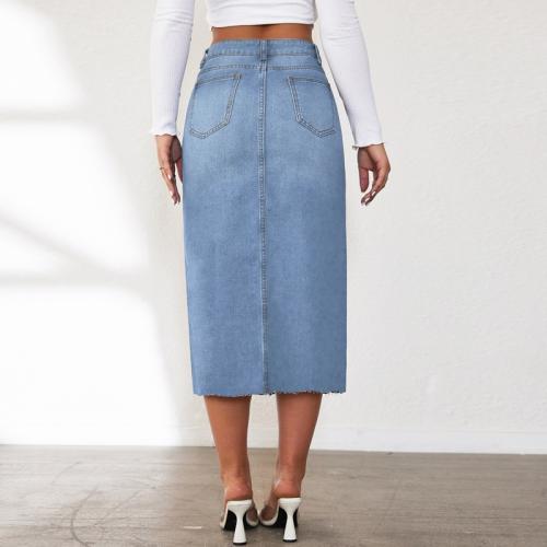 Denim front slit Maxi Skirt slimming & breathable Solid PC