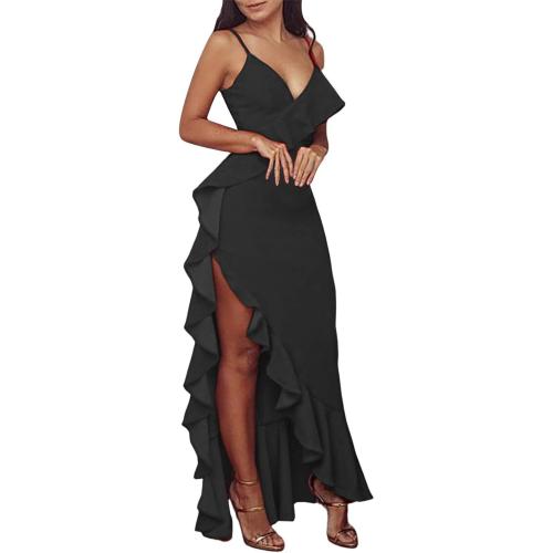 Polyester Slip Dress side slit patchwork Solid PC