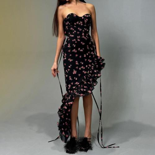 Polyester Slim Slip Dress printed shivering black PC