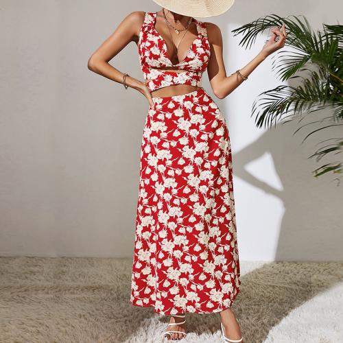 Polyester Slip Dress backless printed PC