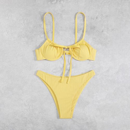 Polyester Bikini Solide Jaune Ensemble