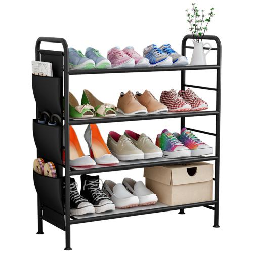 Mesh Fabric & Polypropylene-PP & Iron Shoes Rack Organizer for storage & dustproof stoving varnish black PC