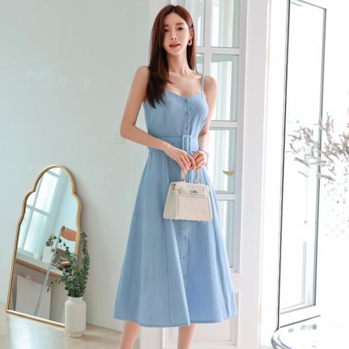 Polyester Slim Slip Dress blue PC