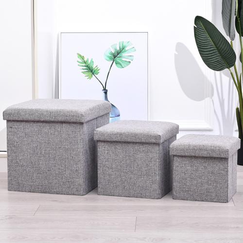 Cotton Linen & Polyester Multifunction Storage Stool dustproof Solid PC