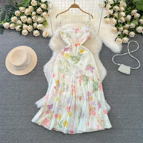 Polyester Slim Slip Dress printed shivering white PC