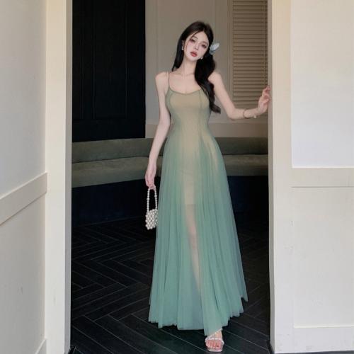 Polyester Slim Slip Dress green PC