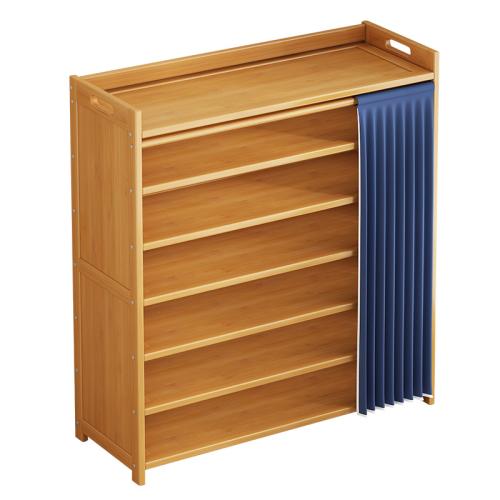 Medium Density Fiberboard & Moso Bamboo & Cloth Multifunction Shoes Rack Organizer dustproof Solid Navy Blue PC