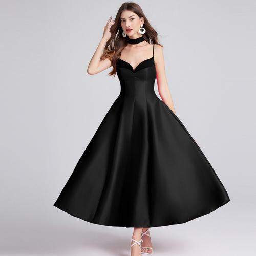 Polyester Long Evening Dress large hem design & deep V & off shoulder Solid PC