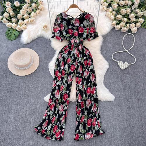 Polyester Long Jumpsuit slimming printed PC