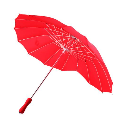 Fiber & Aluminium Alloy & Pongee 16 rid-frame Long Handle Umbrella Manual red PC