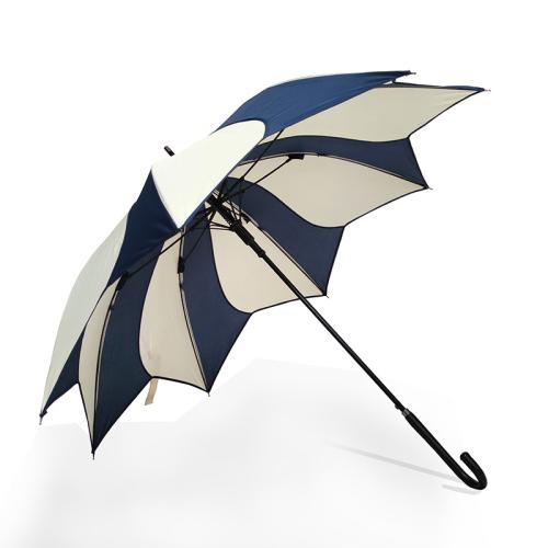 Fiber & Iron & Pongee Long Handle Umbrella Manual & 8 rid-frame blue and white PC