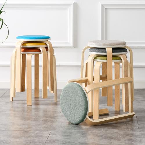 Solid Wood & PU Leather & Cotton Linen Stool Sponge PC