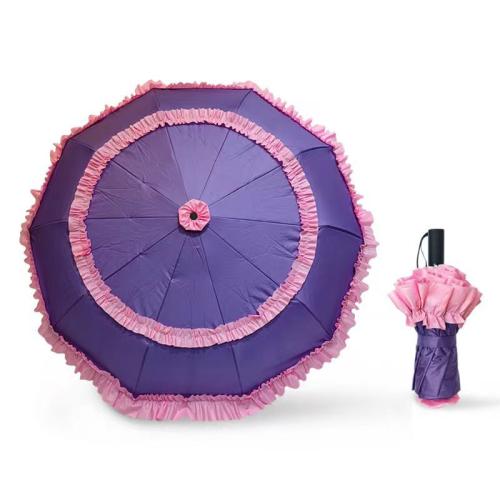 Fiberglass & Aluminium Alloy & Vinyl & Pongee Sun-Rain Umbrella sun protection purple PC