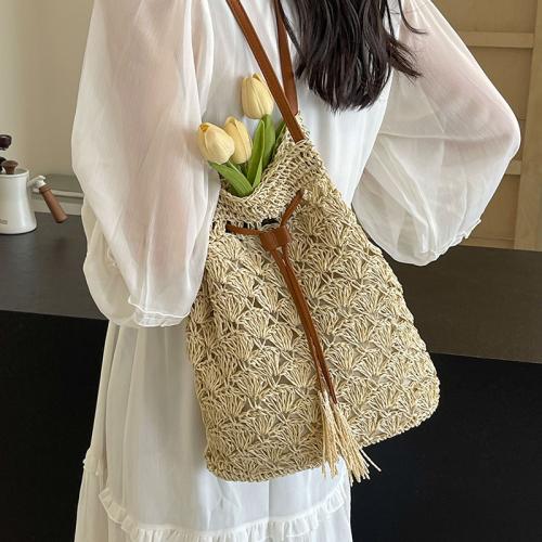 Straw Handmade & Bucket Bag Woven Shoulder Bag large capacity PC