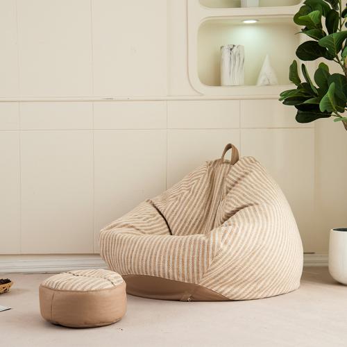 Cotton Linen Beanbag Sofa hardwearing  Expanded Polypropylene striped khaki PC