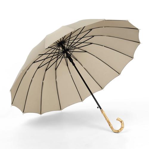 Fiber & Wooden & Pongee 16 rid-frame Long Handle Umbrella PC