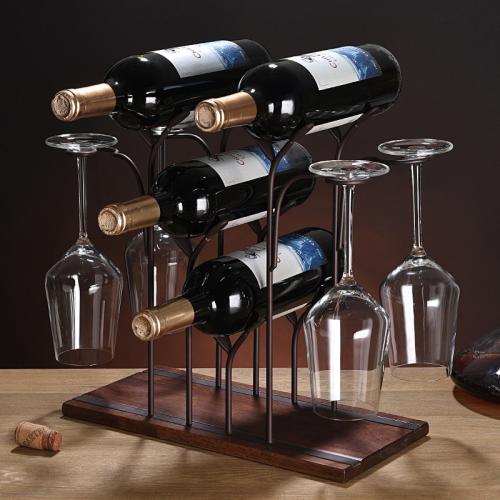 Wood & Iron Storage Rack & Multifunction Wine Rack Solid red copper color PC