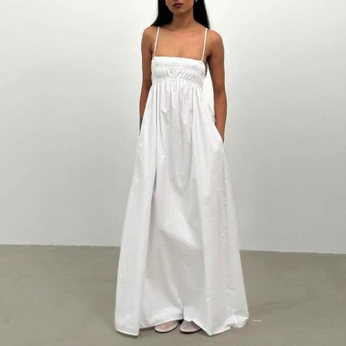 Polyester Slip Dress slimming & backless patchwork Solid white PC