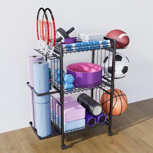 Iron triple layer & Multifunction Storage Rack for storage & with pulley Solid black PC