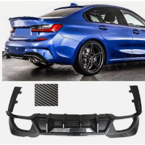 Rear Bumper Lip Diffuser For 19~22 BMW 3Series G20 330i M340i Sport Carbon Black