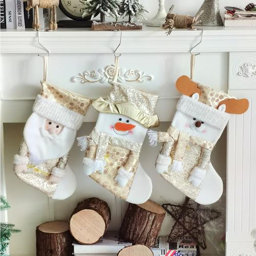 Cloth Christmas Decoration Stocking three piece Cartoon white Set