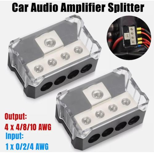 2Pcs Power Ground Amp Distribution Block 0/2/4 Gauge Input 4/8/10 Gauge Output