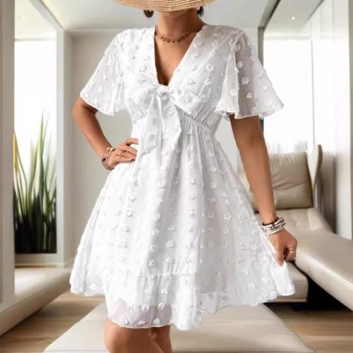 Chiffon Waist-controlled One-piece Dress slimming & deep V white PC