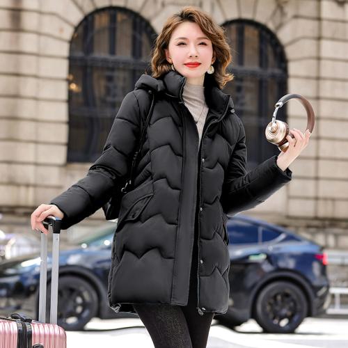 Polyester With Siamese Cap Women Parkas mid-long style Solid PC