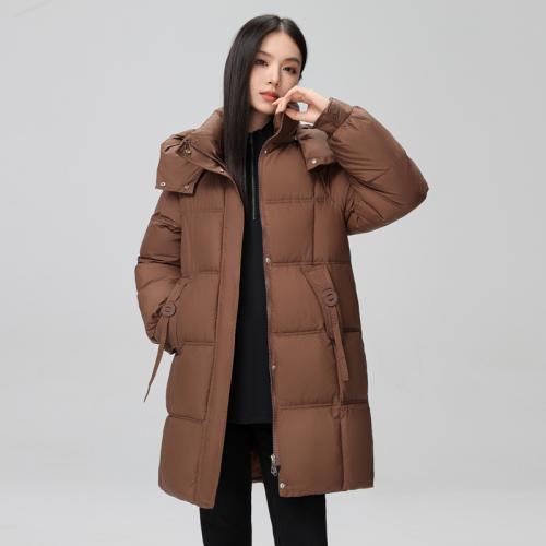 Polyester Women Parkas mid-long style & with detachable hat & thermal Solid PC