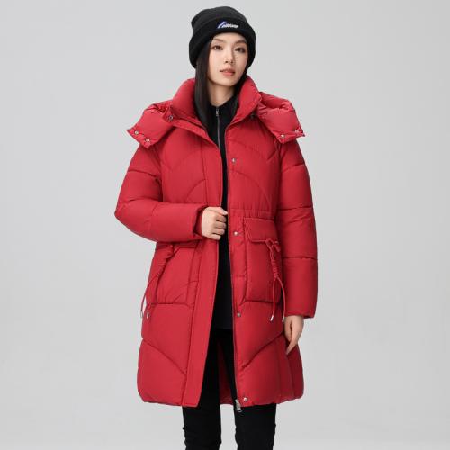 Polyester long style Women Parkas & with detachable hat & thermal Solid PC