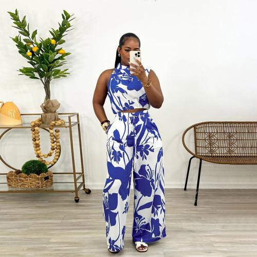 Polyester Women Casual Set midriff-baring & two piece printed Set