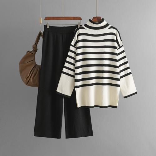 Viscose Fiber Women Casual Set two piece & loose & thermal striped : Set