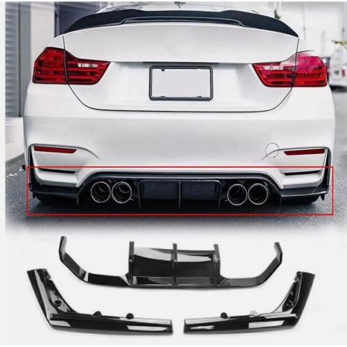 FOR 2015-2020 BMW F80 M3 F82 M4 GLOSS BLACK REAR BUMPER BIG DIFFUSER 3PC V STYLE