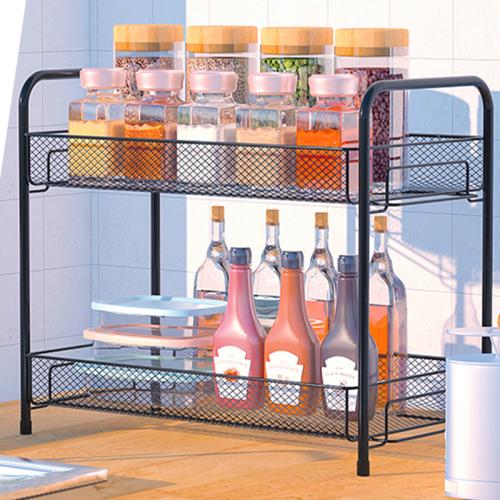 Iron Multifunction Shelf for storage & double layer stoving varnish Solid black PC