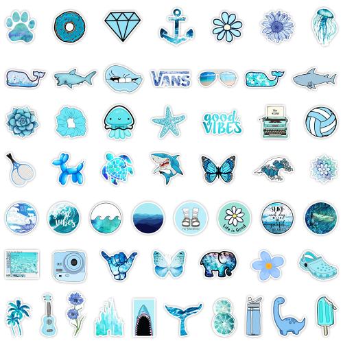 PVC Rubber DIY Decorative Sticker waterproof mixed pattern blue Bag