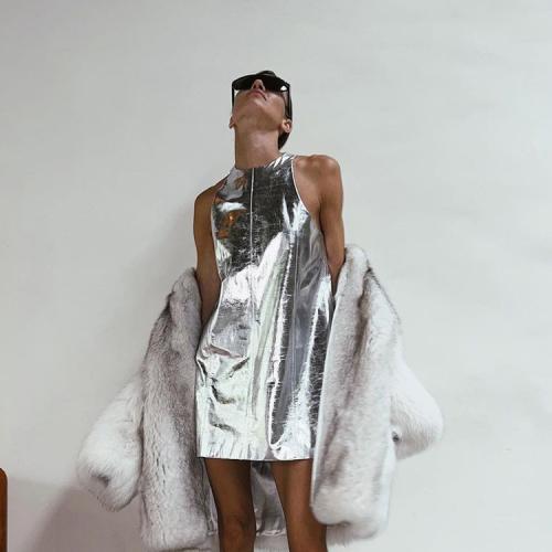 Polyester Slim Slip Dress silver PC