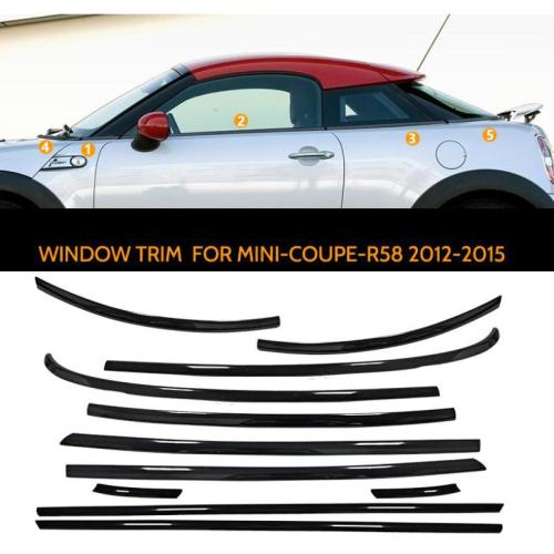 For MINI Cooper Coupe R58 Gloss Black Stainless Car Window Trim Strip 2012-2015