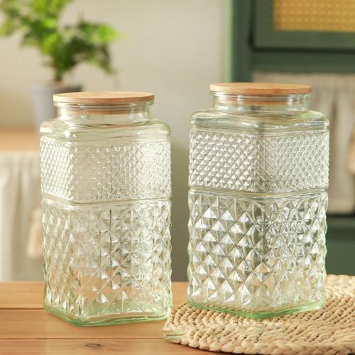 Bamboo & Glass dampproof Waterproof Sealing Can for storage & tight seal & dustproof Solid transparent Set