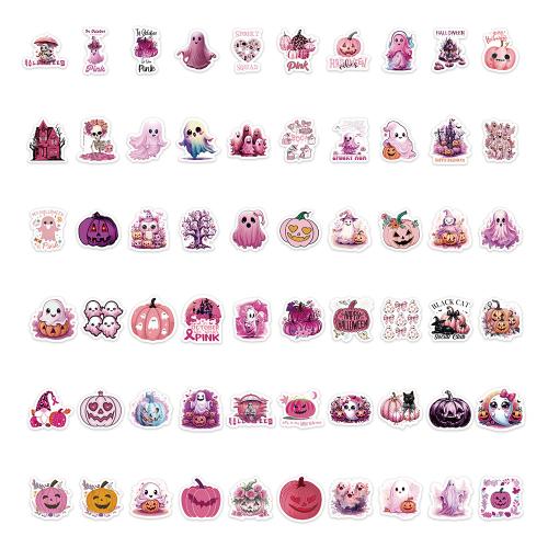 PVC Rubber Decorative Sticker Halloween Design & Cute & waterproof mixed pattern pink Bag