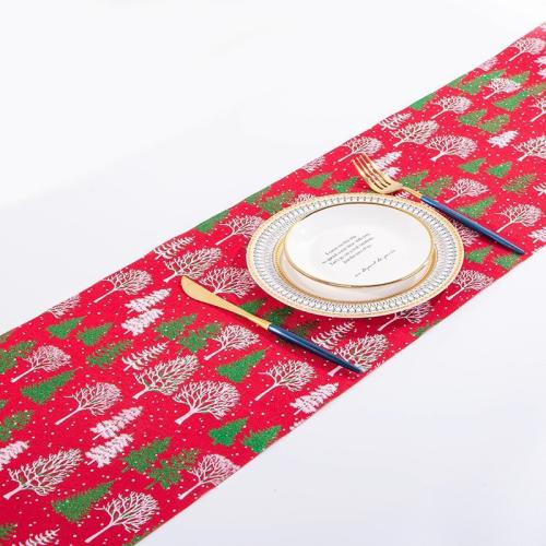 Linen Christmas Table Runner gold foil print PC