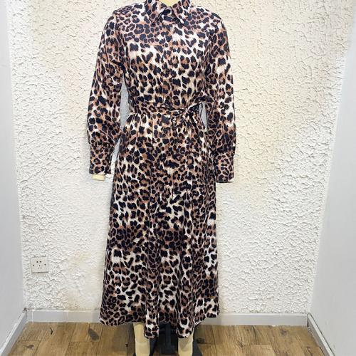 Polyester Robe de chemise Imprimé Leopard Café pièce