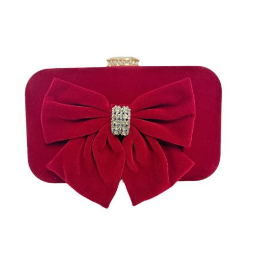 Polyester Easy Matching Clutch Bag with chain & with rhinestone bowknot pattern red PC