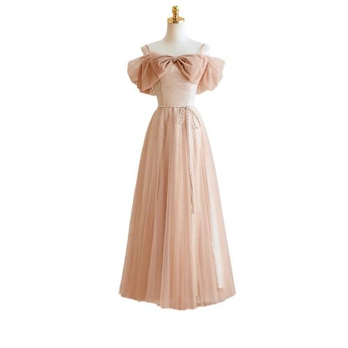 Polyester Plus Size Long Evening Dress  patchwork Solid pink PC