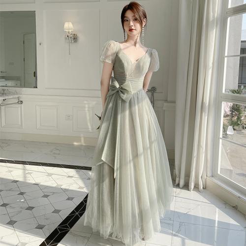 Polyester Plus Size Long Evening Dress  patchwork Solid PC