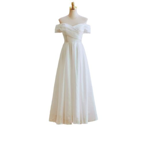 Polyester Plus Size Long Evening Dress  patchwork Solid white PC