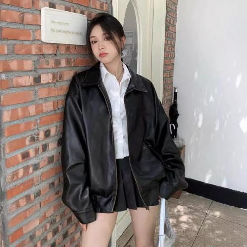 PU Leather Women Coat & loose PC