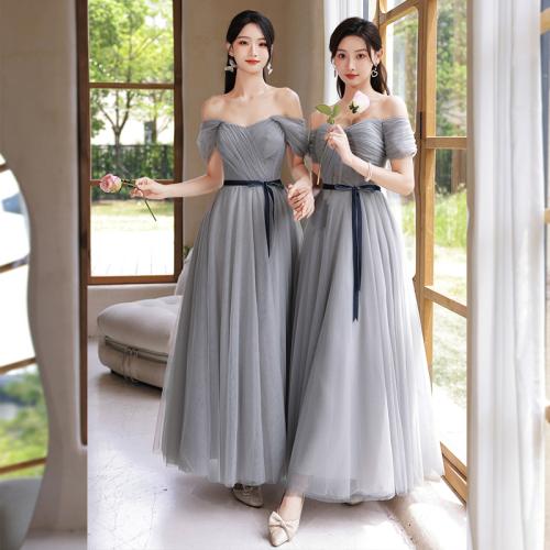 Polyester Plus Size Long Evening Dress  patchwork Solid gray PC