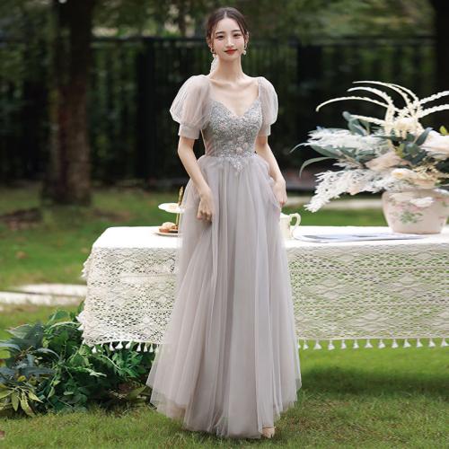 Polyester Plus Size Long Evening Dress  patchwork gray PC