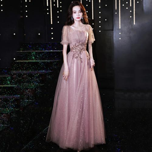 Polyester Plus Size Long Evening Dress  patchwork Solid PC